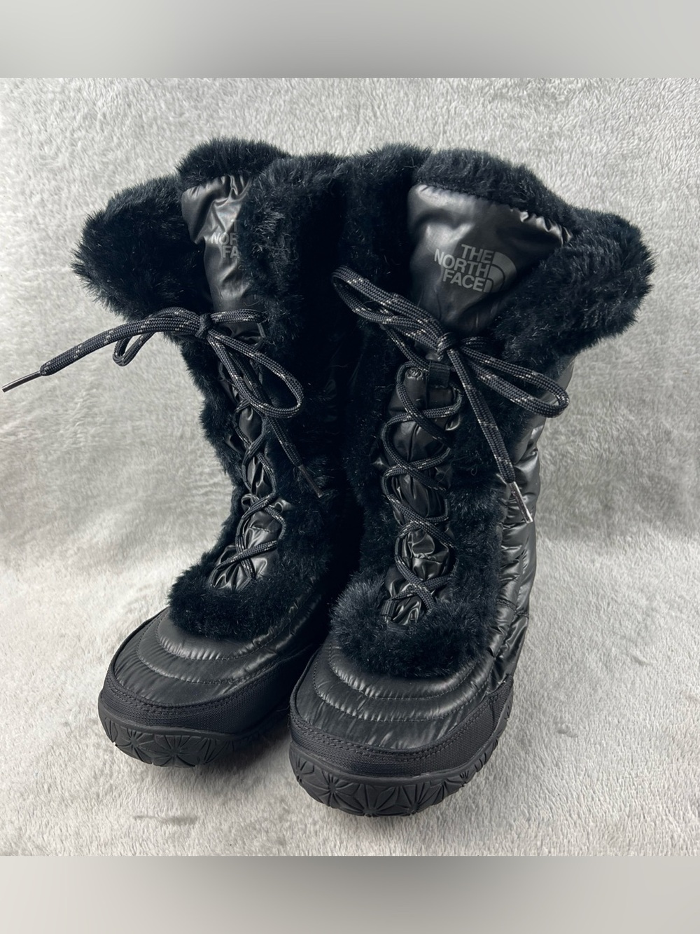 The North Face Winter Snow Boots Black Womens Size 9 Nuptse IV Fur Goose Down